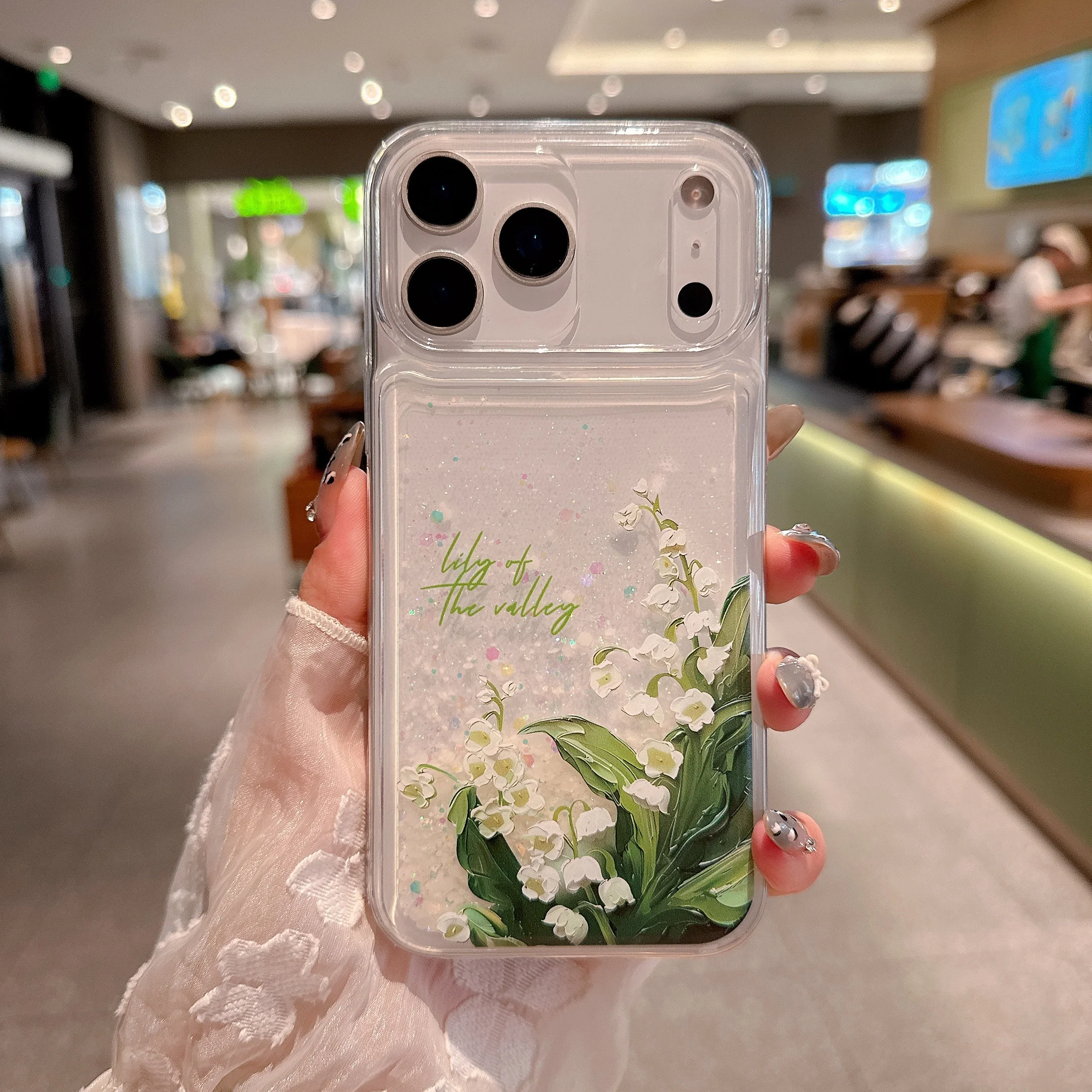 Noctilucent Quicksand Glitter Flowers Phone Case with Bling Diamond Epoxy Cover