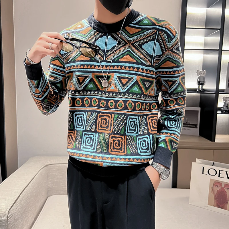 

2022 Autumn Winter Vintage Casual Men's Sweater Long Sleeve Loose Knitted Pullovers Round Neck Warm Knitwear Tops Men Clothing