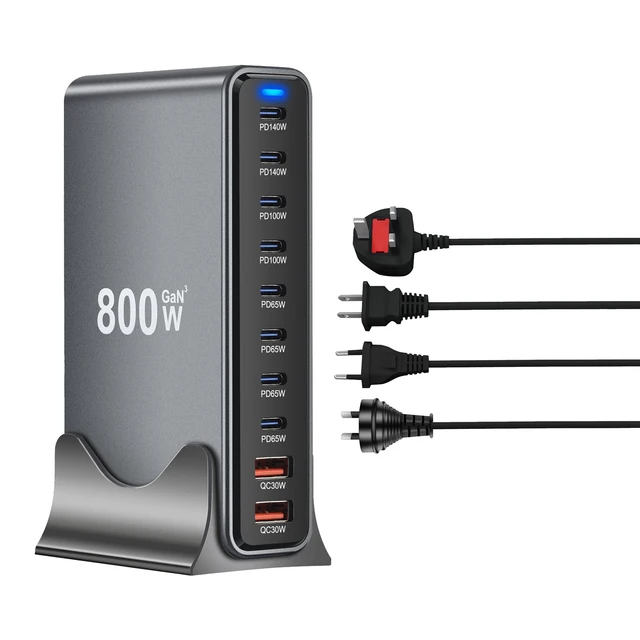 800W GaN Desktop Charger – 10-Port USB-C PD3.1 Fast Charging Hub 4