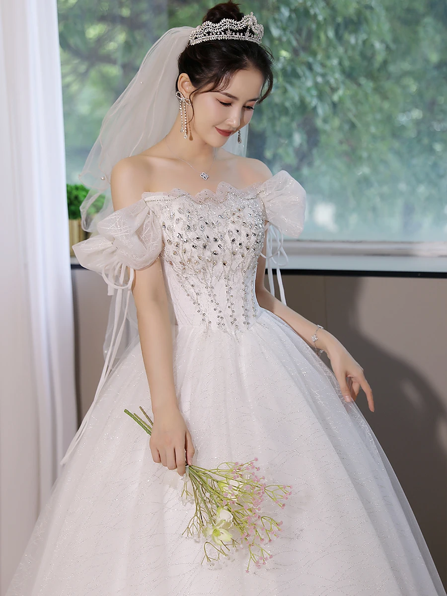 Abito Da Sposa Con Spalle Scoperte E Abiti Da Sposa Con Maniche A Fiocco In Diamanti Abito Da Sposa Elegante Sexy Su Misura Suknia Slubna