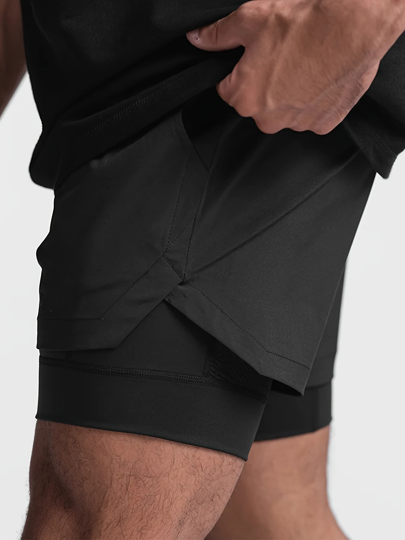 double-deck fitness sports shorts men summer slim quick drying breathable woven Shorts Men's sweatpants training gym clothing890 4