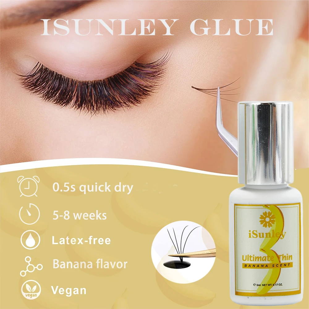 

iSunley 0.5S quick drying powerful professional false eyelash extension glue banana flavor waterproof eyelash glue salon supplie