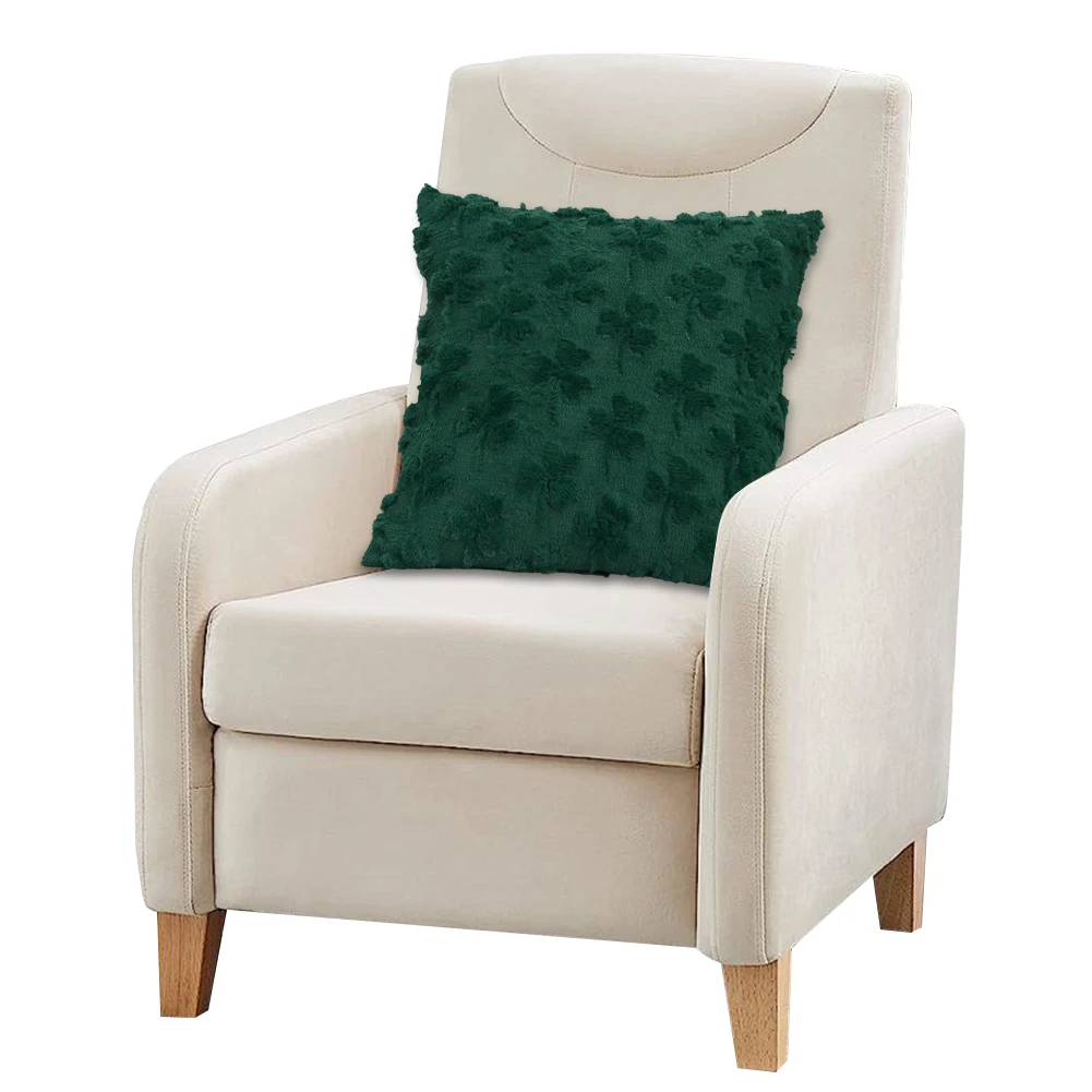 St Patricks Day Green Shamrock Pillow Covers Shamrock Jacquard Pillow Case Faux Fur Pillowcase for Home Decor