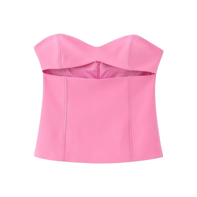 

Fashion Hollow Pink Sexy Backless Tube Top Summer New Slim Short Vest Top