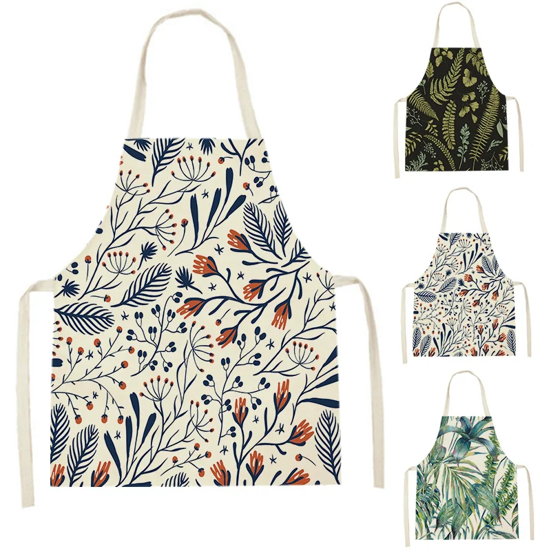 

1Pcs Tropical Jungle Printed Kitchen Apron Plant Green Leaves Kids Men Women Chef Cooking Aprons Waist Bib Cleaning Pinafores