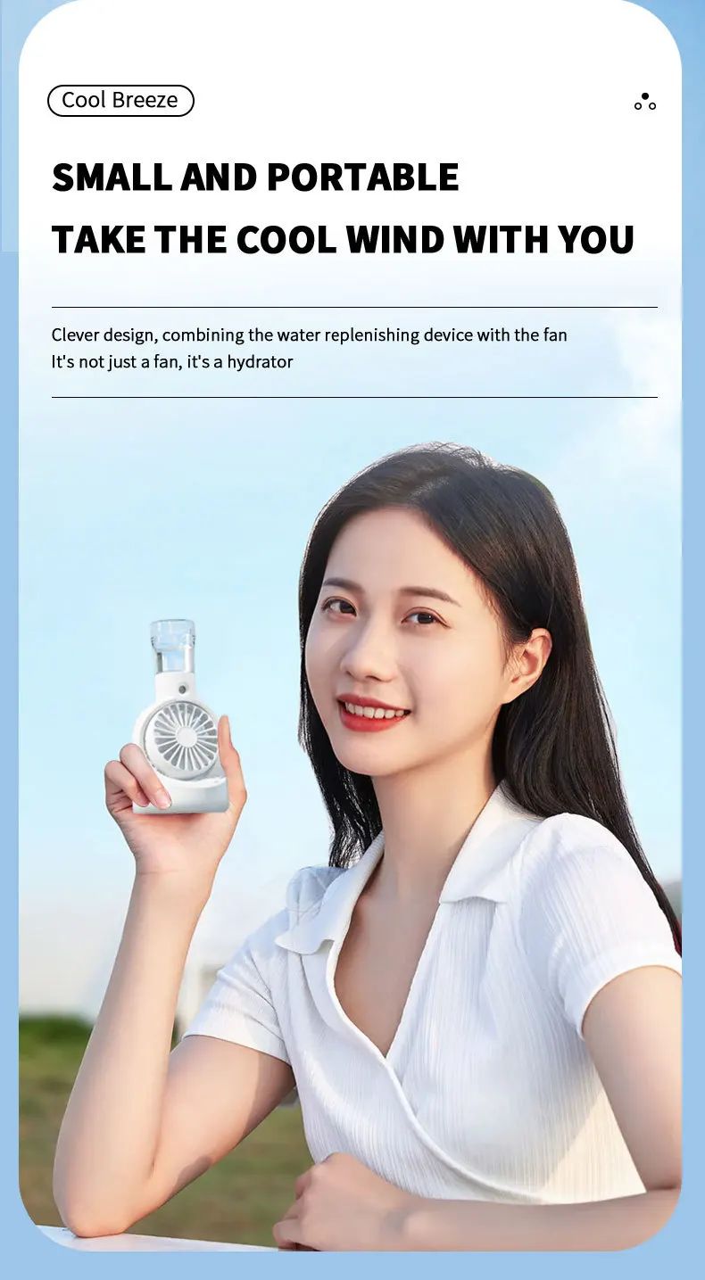 휴대용 핸드헬드 미스트 팬 USB 충전식 4단 속도 미니 책상 가습기 팬 2-in-1 조용한 냉각 팬 (야외 사무실 여행용)