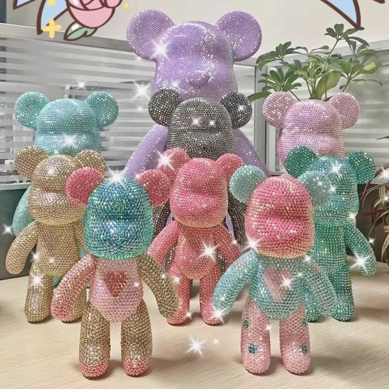 

DIY Self-Adhesive Crystal Bear Figure Rhinestone Diamond Violent Bear Glitter Applique Figurines Bearbrick Toys Decoration Gifts
