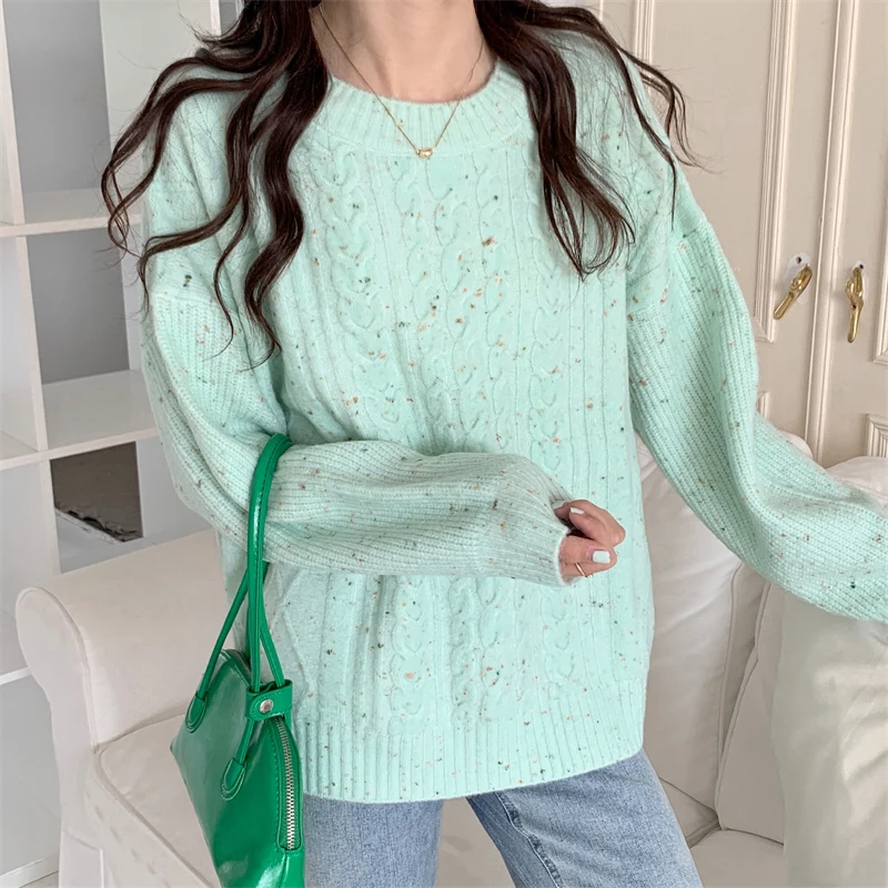 PLAMTEE High Quality Outerwear New Women Sweaters Autumn Sweet 2022 Girls Knitted Streetwear Thicken Pullovers Hot Jumpers green cardigan