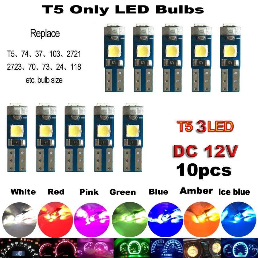 LED bulbs 10pcs T5 W3W W1.2W Canbus PC74 B8.5 for Car Motorcycle Dashboard Warning Indicator Light