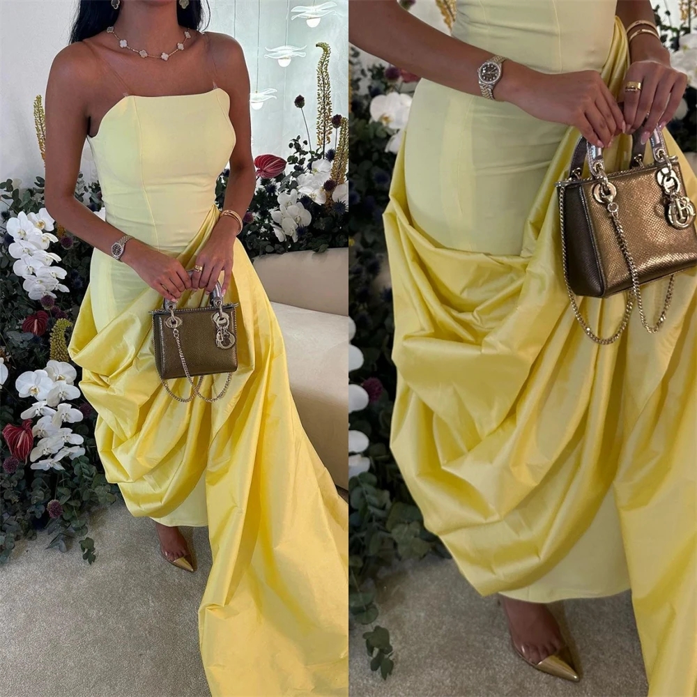 

Prom Dresses Exquisite Strapless Sheath Cocktail Fold Draped Satin Occasion Evening Gown robesde soirée فساتين سهره فاخره 2023