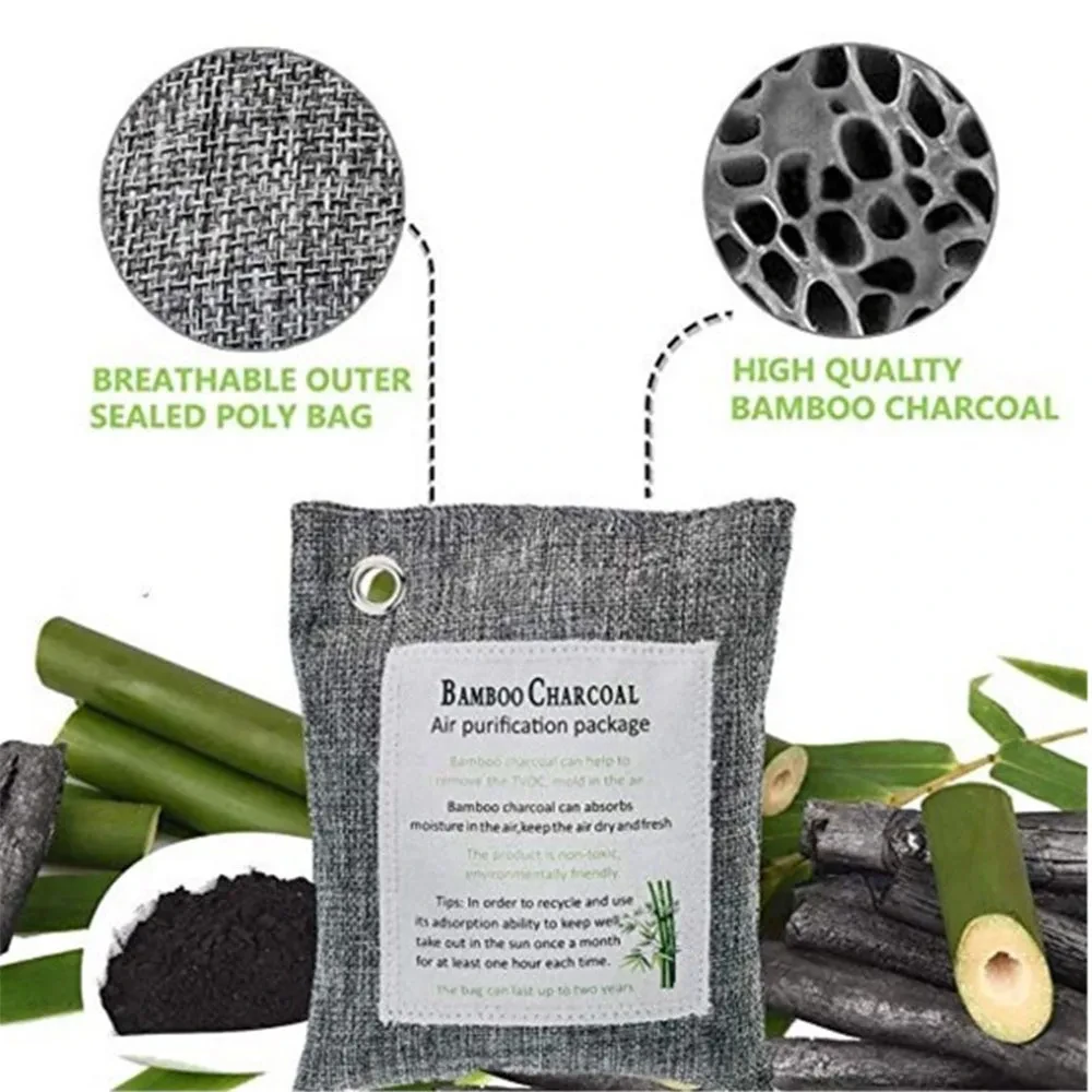 200g Natural Air Freshener Bags Natural Bamboo Charcoal Air Purifying Bag Home Car Shows for Fridge Toilet Bathroom Cabinet