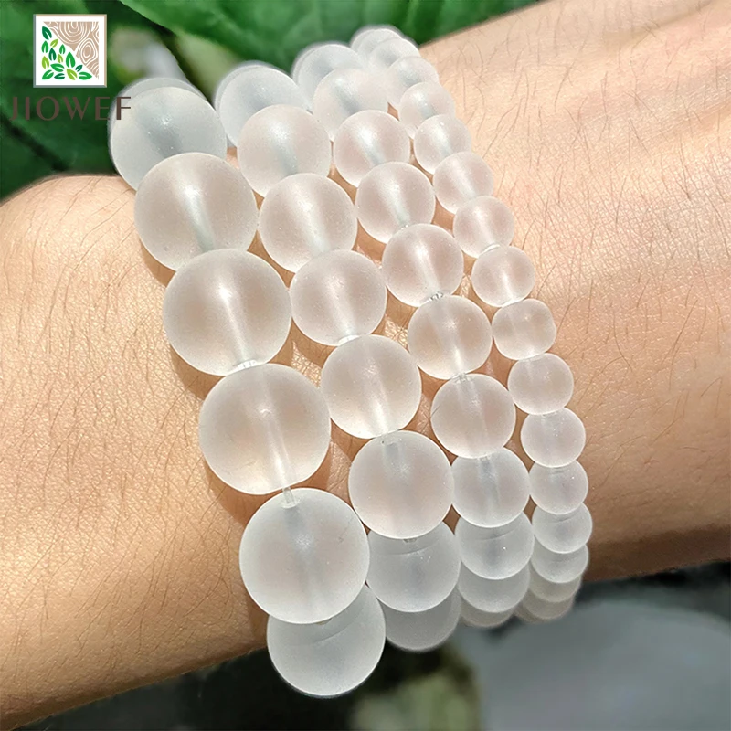 4/6/8/10/12mm Natürliche Matte Transparent Weiß Quarz Runde Perlen DIY Handgemachte Armband Halskette für Schmuck Machen 15'' Strang – Detail 4