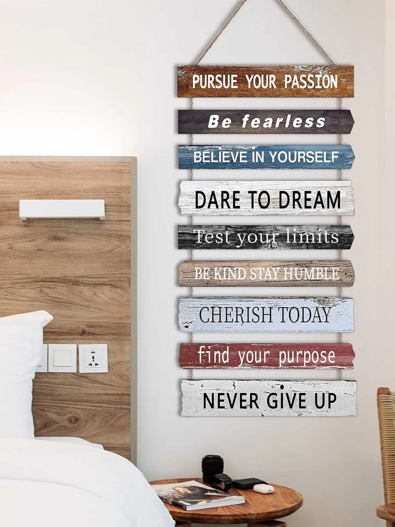 Motivational Wall Art Decor with Positive Quotes, Inspirational Wall Art Room Decor for Teen Girls Women, Rustic Hanging Pl