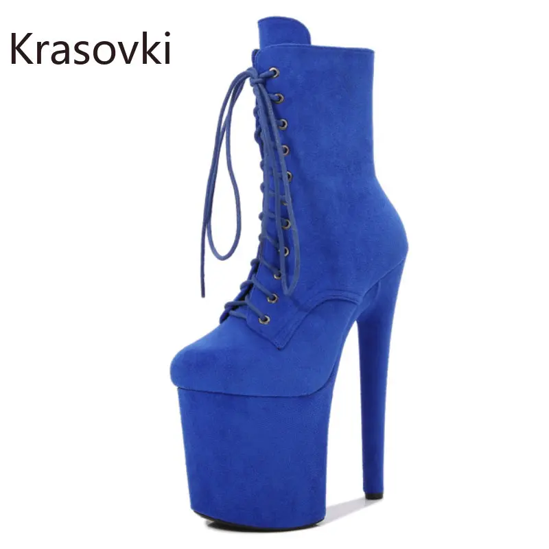 

Krasovki 20cm Suede Cloth Synthetic Women Mid Calf Boots Fashion Sexy Shoes Platform Plus Size Elegance Spring Autumn Nightclub
