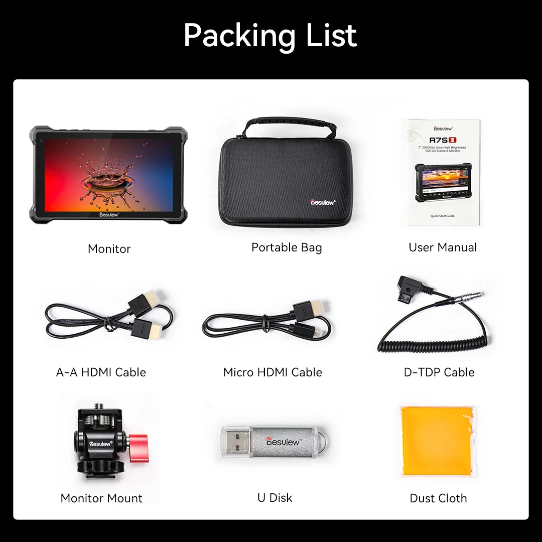 Desview R7III R7SIII Camera Field Monitor 2800nits Touch Screen HD 4K 60HZ HDMI 3G-SDI Input/Loopout Camera Monitor with Handbag