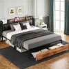 LIKIMIO California King Size Bed Frame, Storage Headboard with Charging Station, Platform Bed with Drawers, No Box Spring Needed 1