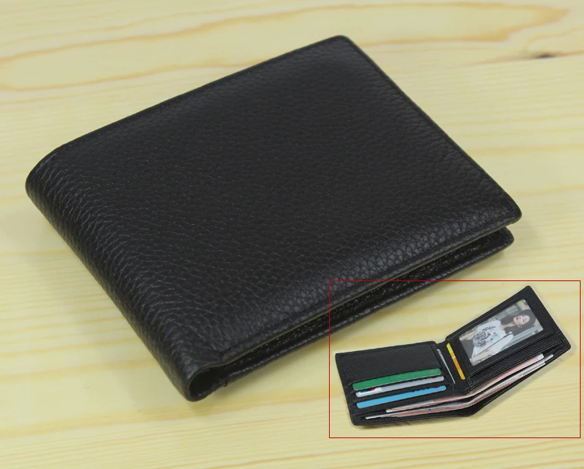 

On Sale Fashion Genuine Leather Men's Wallet Money Clip Bifold Genuine Leather Wallet Clutch Purse Black Free Shipping WL003