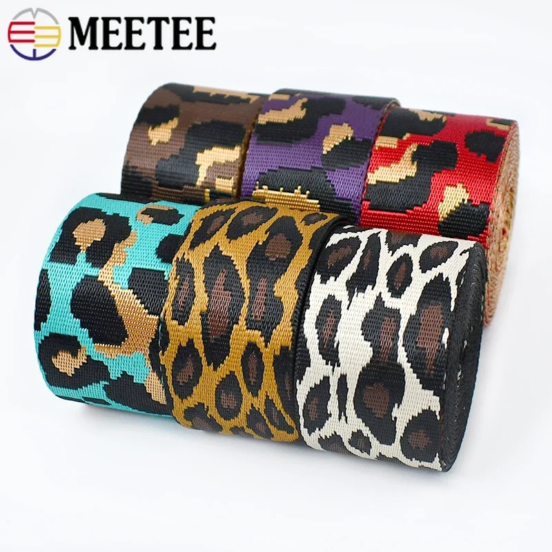 Webbing Craft Supplies Nylon Ribbon 2/5Meters Leopard Nylon Webbing 50mm Jacquard Ribbon Bags Strap Seat Belt Backpack Bias Tape 1.5mm Thick DIY Sewing Accessories