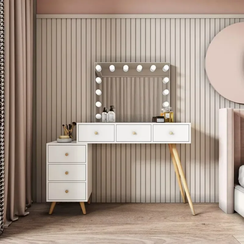 selling solid square wooden dressing table white glass mirrored dressing table 5