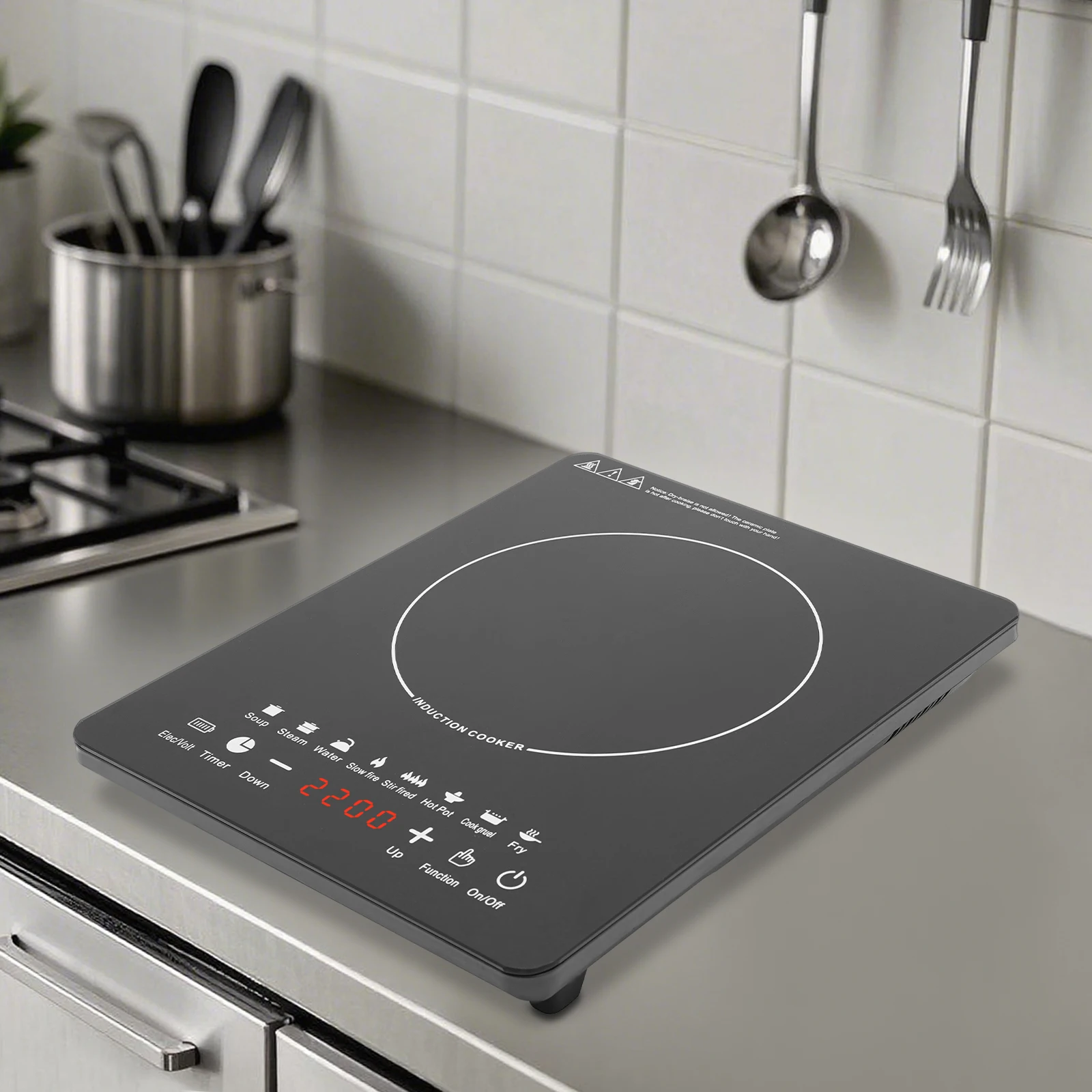 750W Electric Induction Cooker Glass PP Body 8 Presets Temp Adjustable for Dorm RV Home Restaurant & Hot Pot Use 1