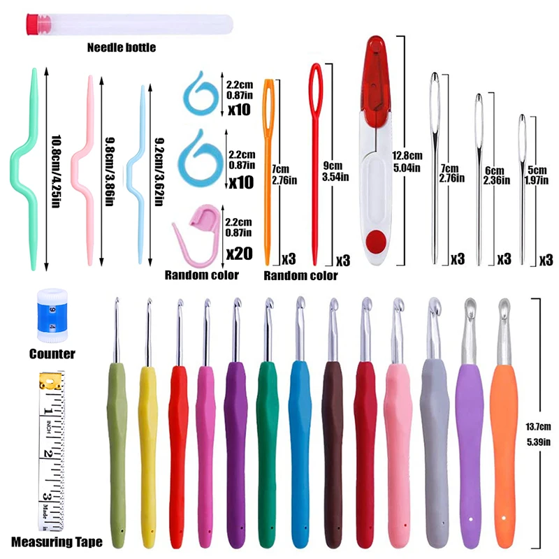 76Pcs crochet kit Crochet Hooks Set Ergonomic Handle Knitting Needles Big Eye Blunt Needles Plastic Sewing Stitch Markers