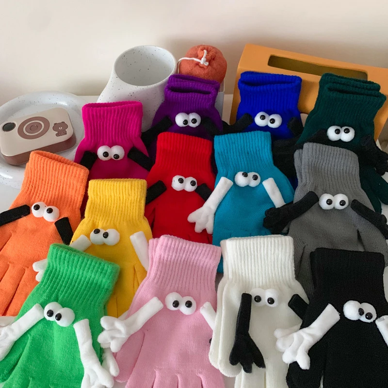

1 Pair Funny Gloves Hand In Hand Magnetic Suction Gloves Unique With Big Eyes Design