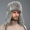 Fashion Thick Warm Bomber Hat Men Real Rabbit Fur Earflap Trapper Russian Cap Male Plus Size Winter Hats for Men Ski Russian Hat 4
