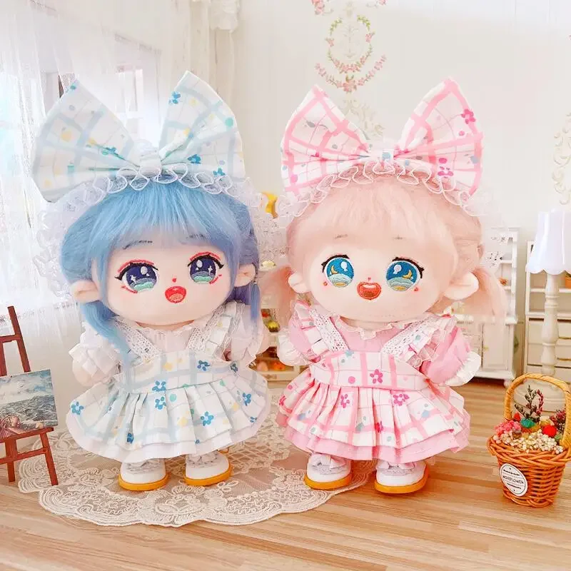 

Cotton Doll Clothes Checked Flower Strappy Dress for 20cm Girl Cotton Dolls Accessories Toys for Girls