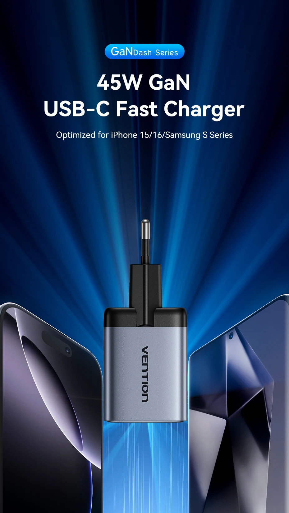 GaN 45W Charger USB Charger PD3.0 QC3.0 Quick Charger For iPhone 16 15 14 Pro Xi