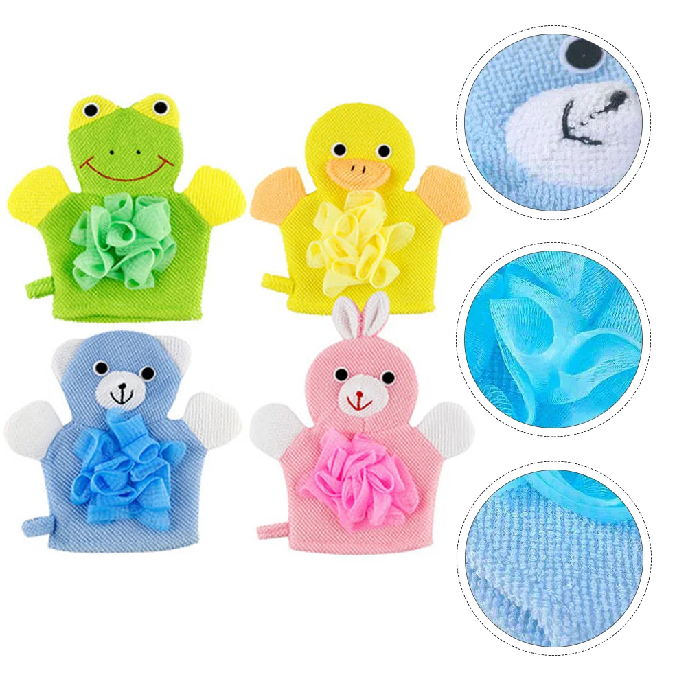 

Mens Body Wash Bath Sponge 4Pcs Bath Towels Cartoon Duck Frog Rabbit Scrubbing Cleaning Gloves Cotton Scrubber Mitt Cleaning