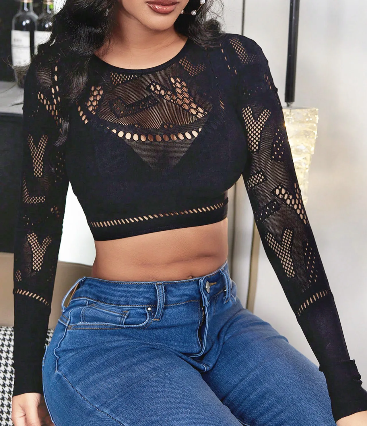 Women's sexy see through hollow vest transparent shorts elastic mesh playsuit bodysuit romper