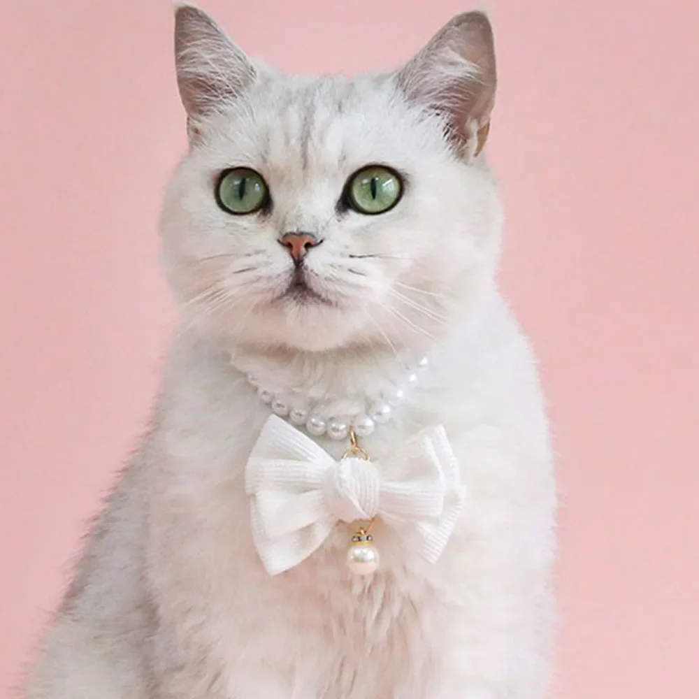Pearl Bow Cats Small Dog Cat Pearl Necklace Fancy Pearls Jewelry
