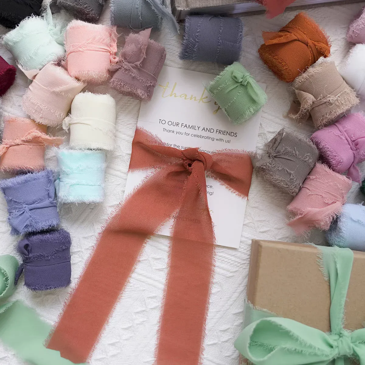 Frayed Edged Lace Ribbon Cinta Chiffon Silk Ribbon Satin Handmade For Wedding Invitation Bouquets Birthday Party DIY Decoration