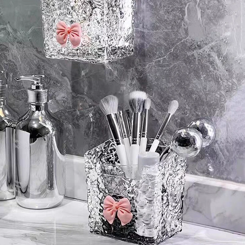 Punch-Free Toothpaste Holder Wall Mounted Makeup Brush Organizer Storage Rack Bathroom Storage Box Drain Box 3