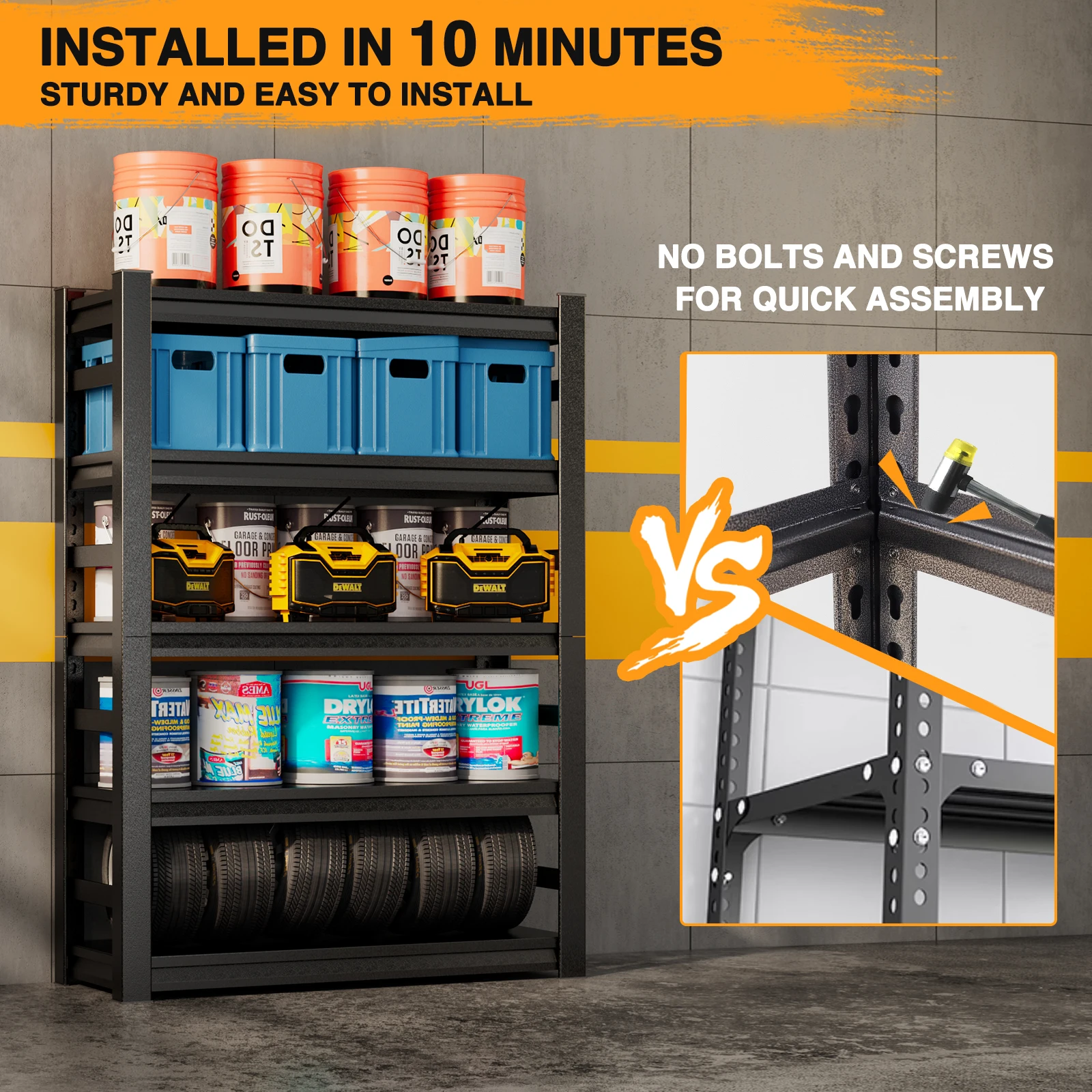 MORGIE 47.2" W Garage Storage Shelving, 3000LBS Heavy Duty Adjustable 5 Tier Metal Shelves Storage Rack With Fences