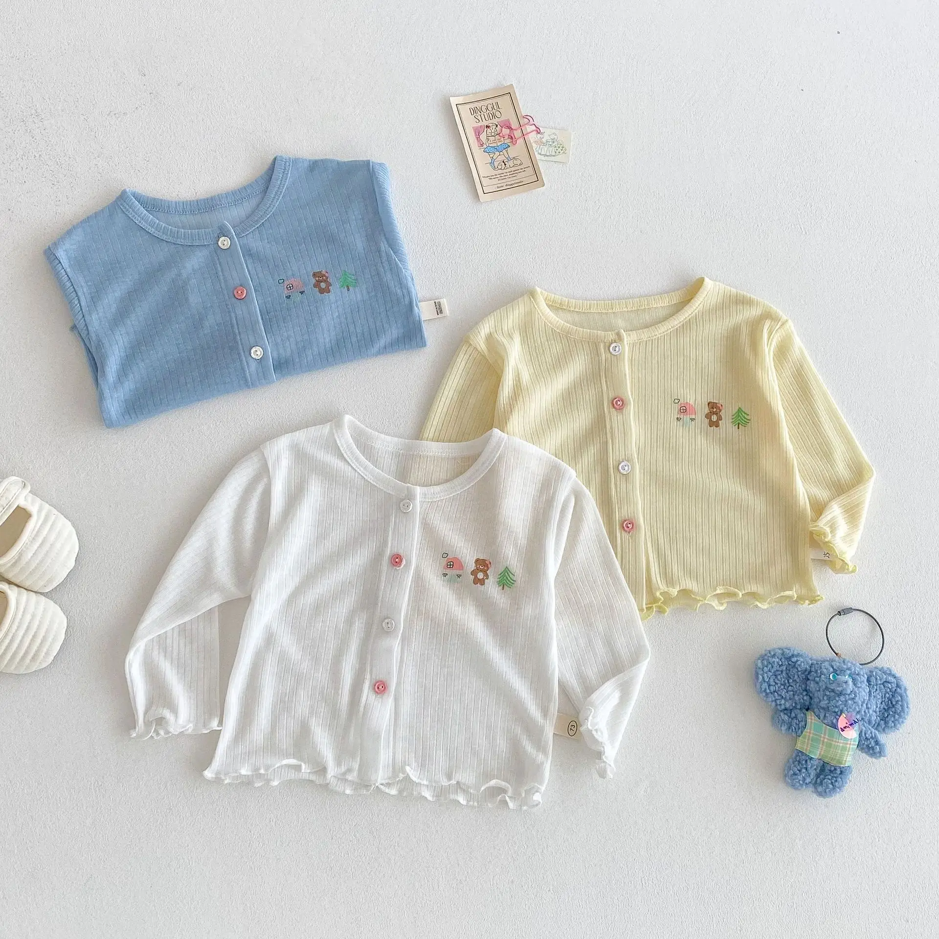 Children's Cartoon Air Conditioning Shirt 2025 New Summer Girls Korean Version Thin Coat Baby Solid Color Cartoon Summer Outfit