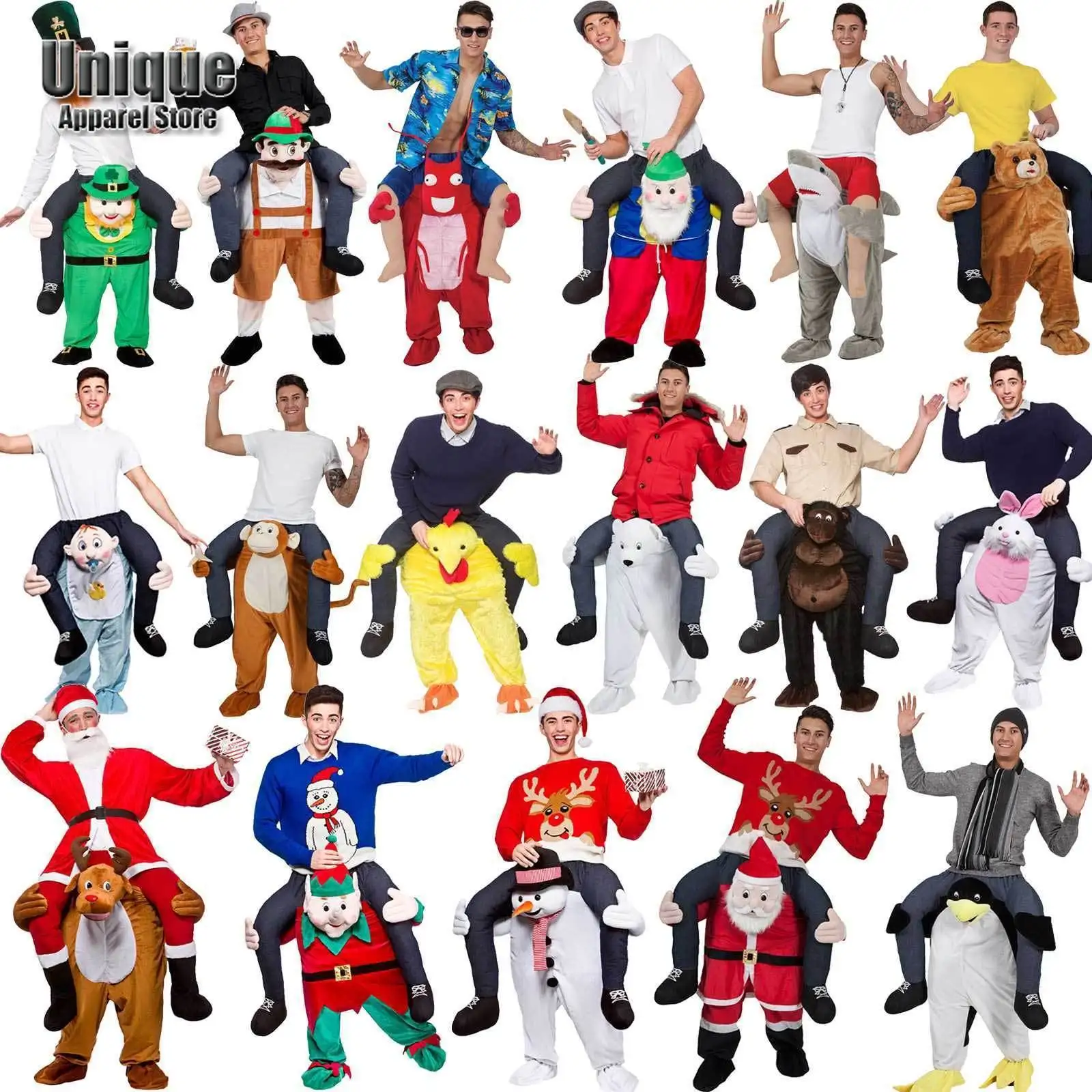 

Adult Halloween Cosplay Costumes Men Women Ride on Me Mascot Carry Back Funny Animal Pants Fake Leg Christmas Party Performance