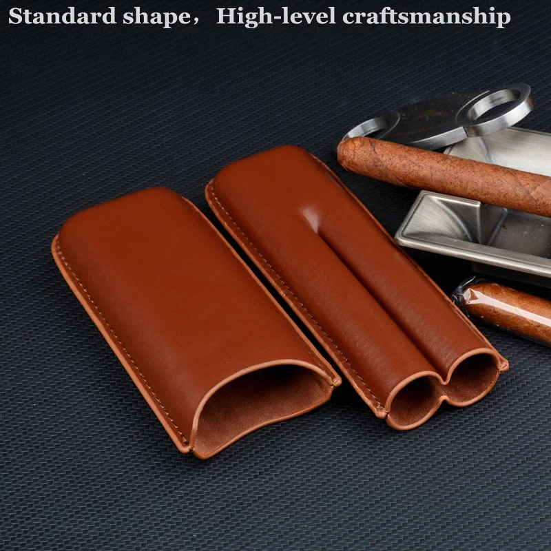 Cigar Case Man-made Leather Cigar Holder Humidor Smoking Accessory 2 Tube 52 Ring