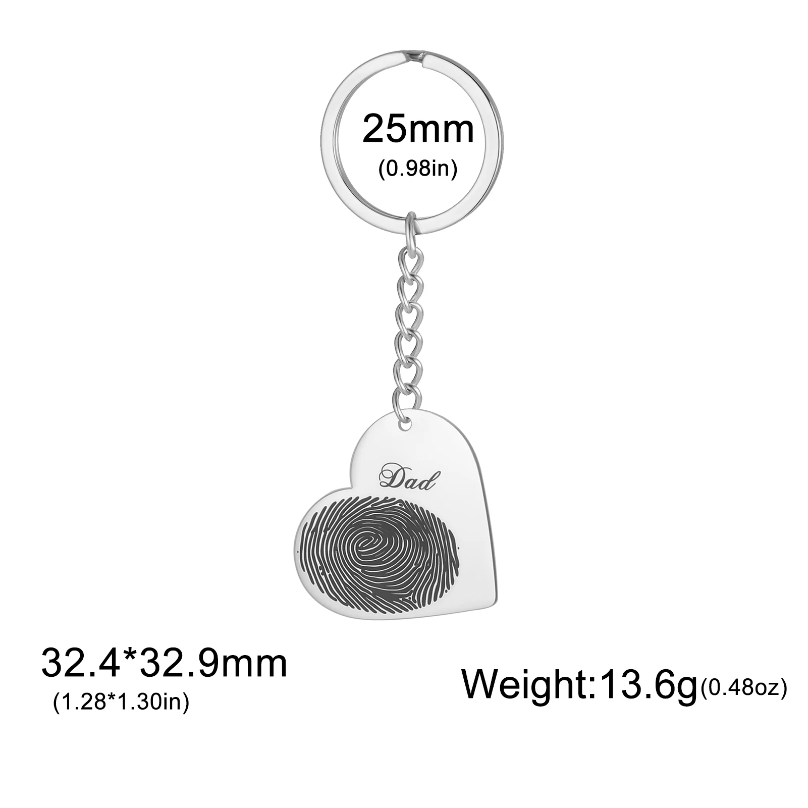 지문 키체인 개인 맞춤 이름 여성 남성 가족 커플 아기 아버지 어머니 스테인리스 스틸 열쇠고리 선물