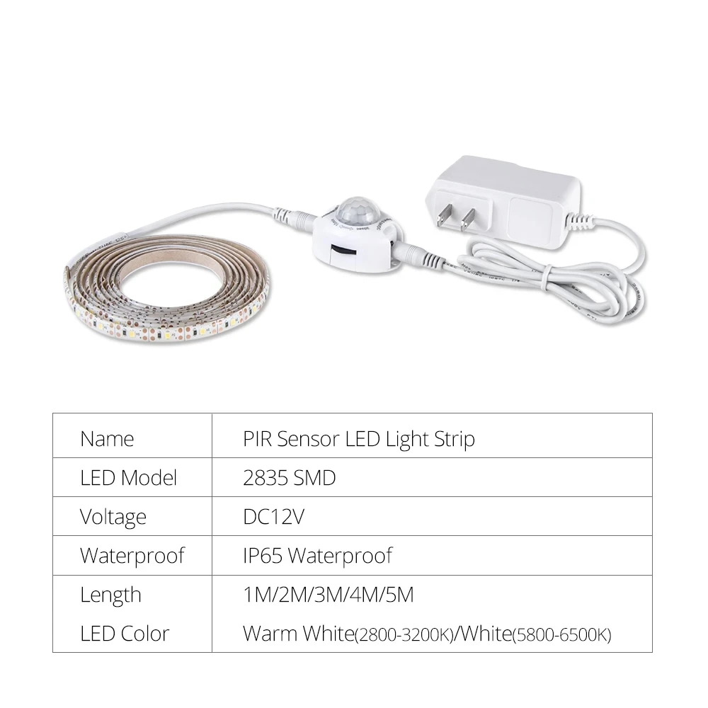 Motion Sensor Light LED Night Light LED Motion Sensor Light LED Strip Light LED Cabinet Light Under Cabinet Light Cabinet Lights LED Cabinet Lights Motion Sensor Lights Motion Sensor Under Cabinet Lights Cupboard Kitchen Bed Emergency Night Light Flexible LED Strip DC 12V US EU Power Adapter