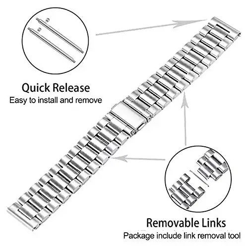 Stainless Steel Adjustable Metal Watch Strap, 20mm/22mm