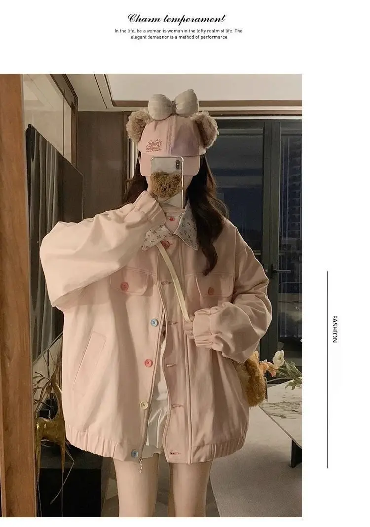 New College Style Dopamine Style Floral Lapel Jacket Women's Spring and Autumn New Design Loose Coat Top