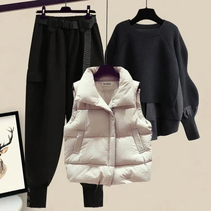 Oversized Women's Autumn and Winter Set 2023 New Style Wear Style Vest Shirt Slim Casual Pants Three Piece Set