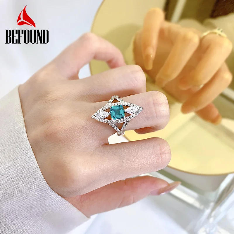 

Olive Shape 925 Sterling Silver Rings for Women Pale Green Tourmaline Color Square High Carbon Diamond Rings Trendy Jewelry New