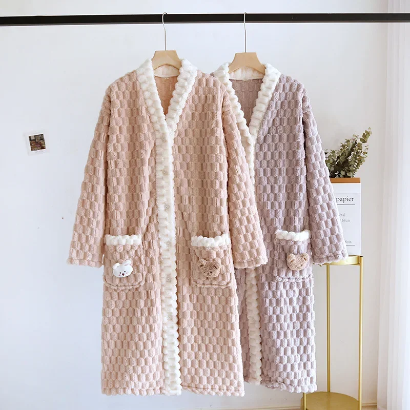 

Winter Sleepwear For Sleeping Warm Robe Women Pajama Bathrobe Woman Clothing Pijama Mujer Thicken Flannel Pyjama Loungewear New
