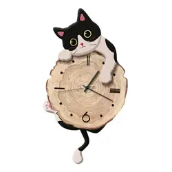 Stylish Cute Cat Decorative Wall Clock (Black White)