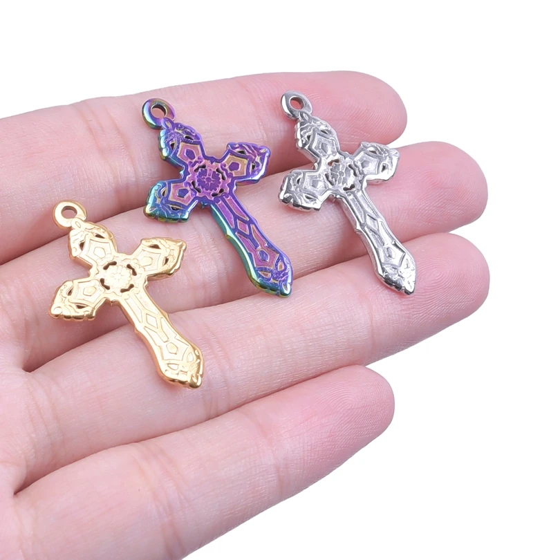 

5pcs/Lot Rainbow Gold Color Cross Gothic Pattern Charms Solemn Religious Silver Tone Pendant Fit DIY Handmade Jewelry Finding