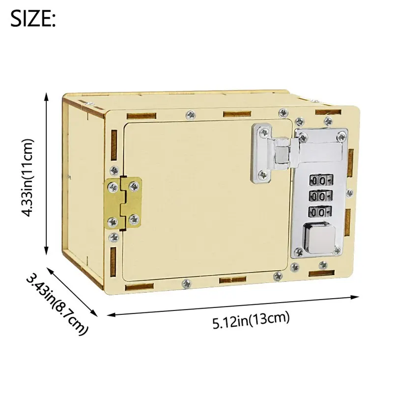 Combination Lock Box Diy Safe Deposit Box Machinery Invention Scientific Experiment Wood Password Box Toys for Kid Assembly Model Make