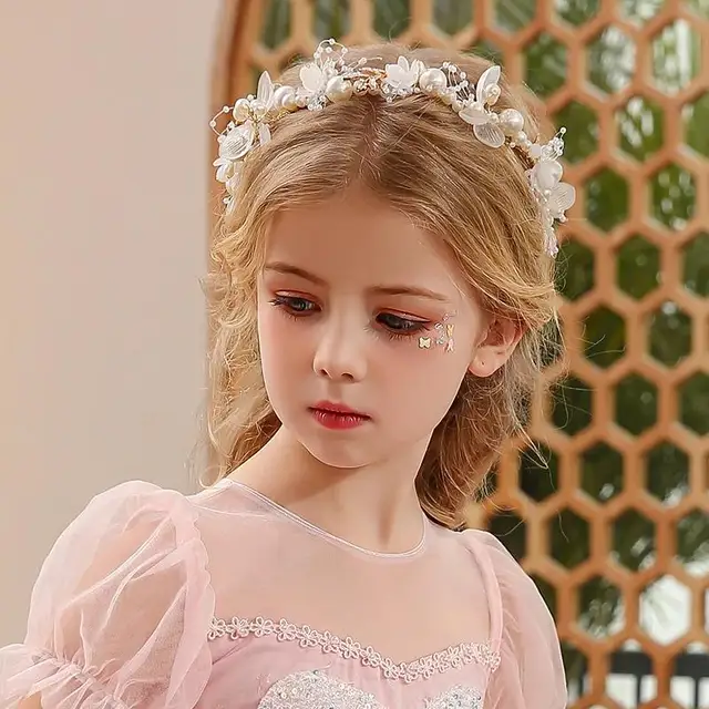 Tocado de pelo de perlas bohemias para niña, corona de flores para novia, diademas de Aro para la cabeza, joyería para el cabello, regalos para niños, Primavera - Imagen 4