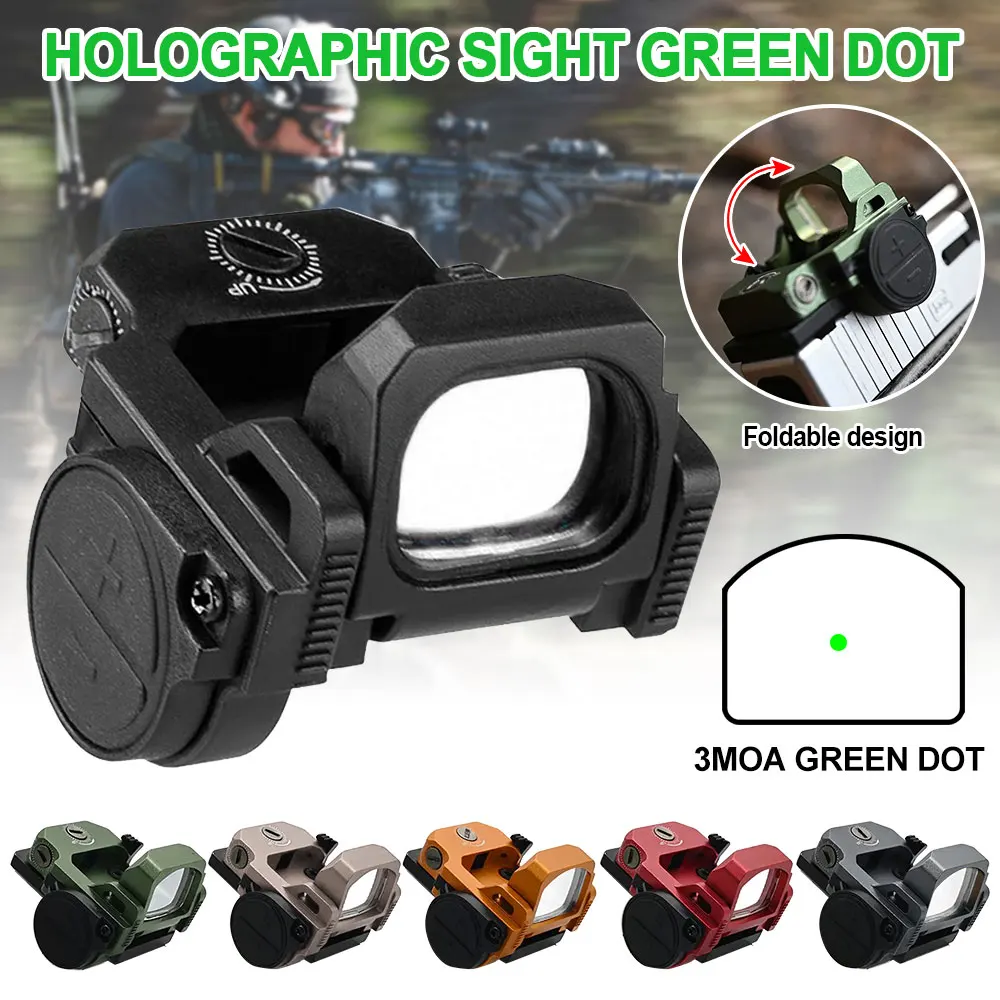 

Tactical Folding Flip Up 3 MOA Green Dot Sight Mini Scope Reflex Optic with 20mm Mount Base for Glock Rifle Handgun